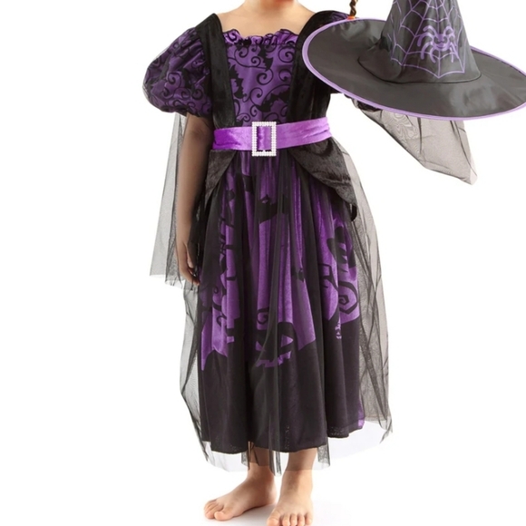 XIFEINIU Halloween Witch Costume  Dress Set Purple & Black Size 8 to 10 years - Picture 2 of 7